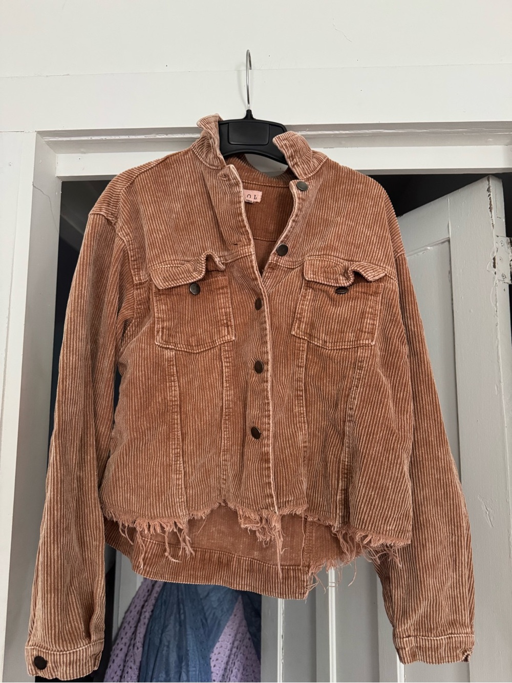 POL Corduroy Button-Front Jacket in Rust Brown